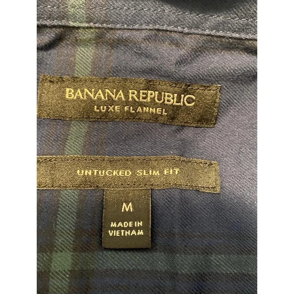 Banana Republic Shirt BR Men Large Plaid New Tags Medium Navy Lux Untucked s54